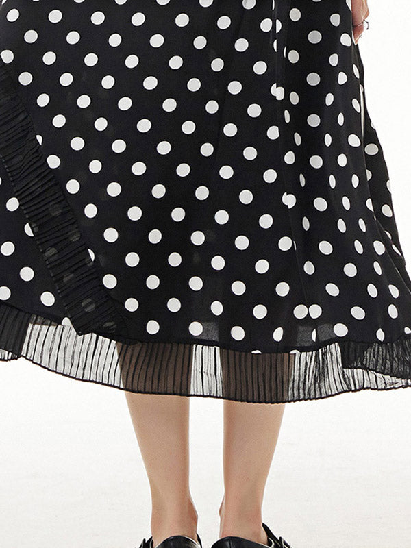 Urban Roomy Polka-Dot Stamped Pleated Split-Joint Midi Dress