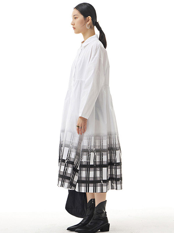 Urban Roomy Asymmetric Long Sleeves Gradient Midi Dress Shirt Dress