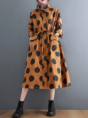 Loose Polka Dot Print Mid-Length Coat