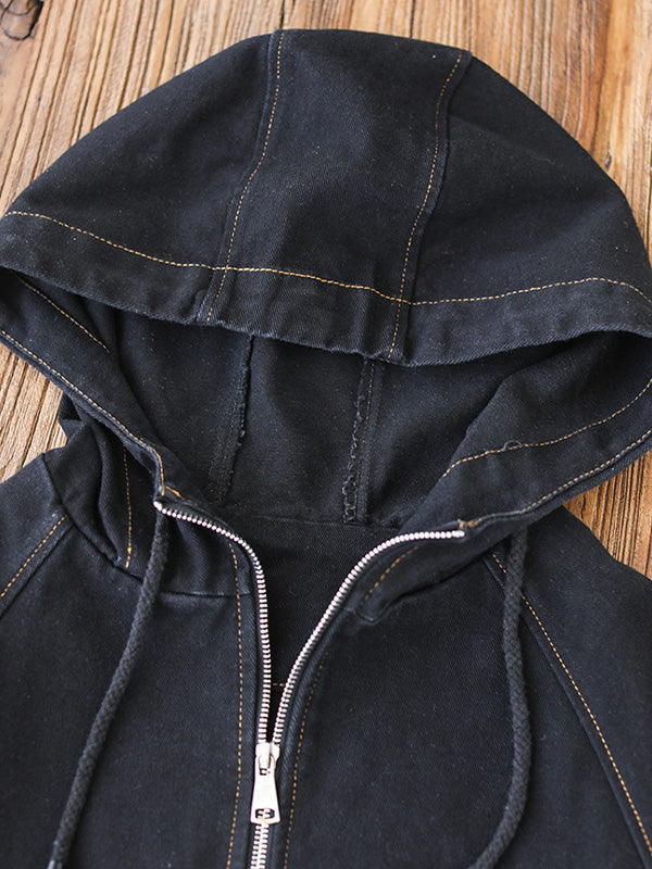 Loose Alphabet Embroidery Hooded Casual Jacket