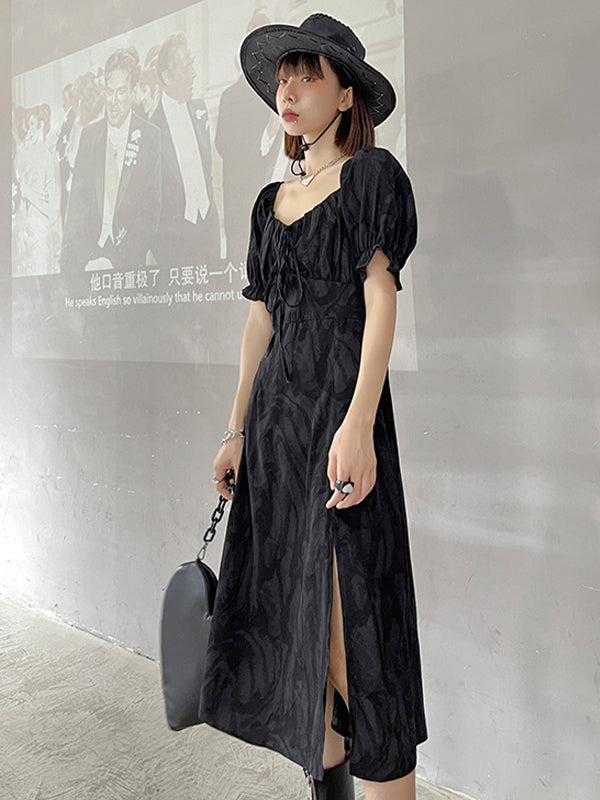 High Waisted Square Neck Splited Maxi Dress