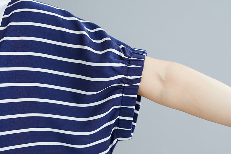Striped Lapel Split-Joint Midi Dress
