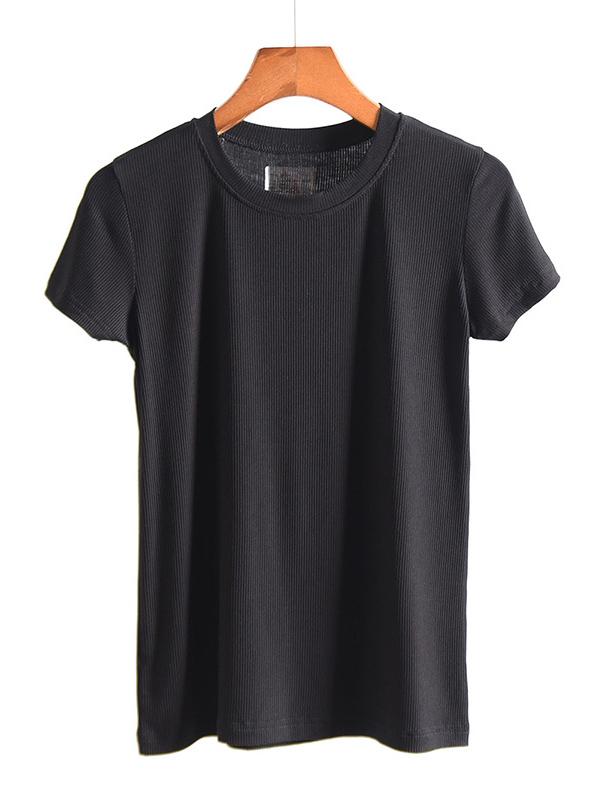 Solid Color Round Neck T-Shirt