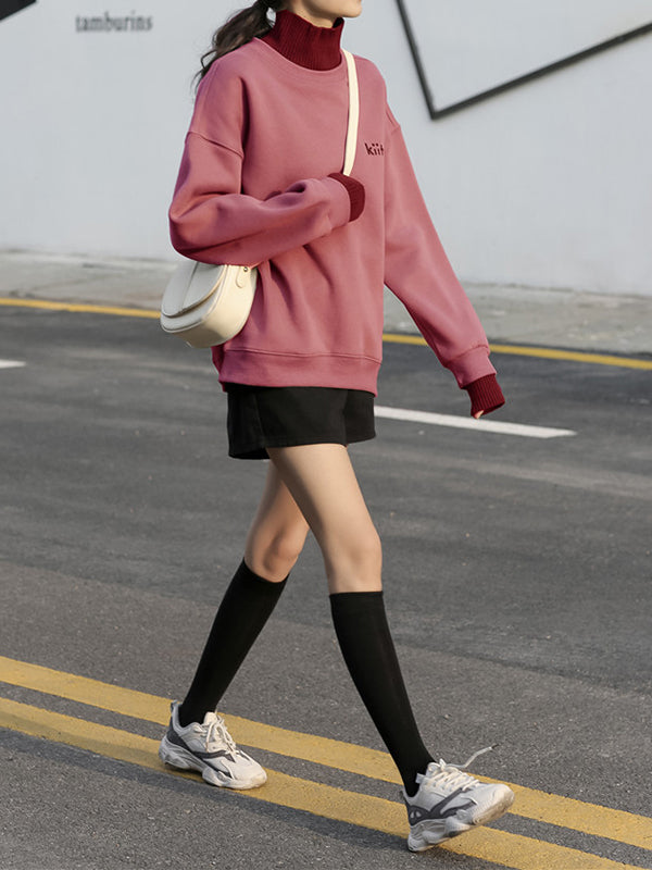 Women Casual High Neck Pullover Sweatshirt