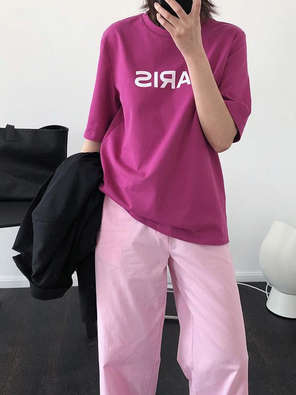 Loose Letter Print Casual Round Neck T-Shirt