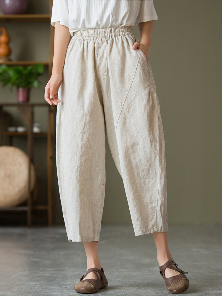 Casual Solid Color Elastic Waist Pants