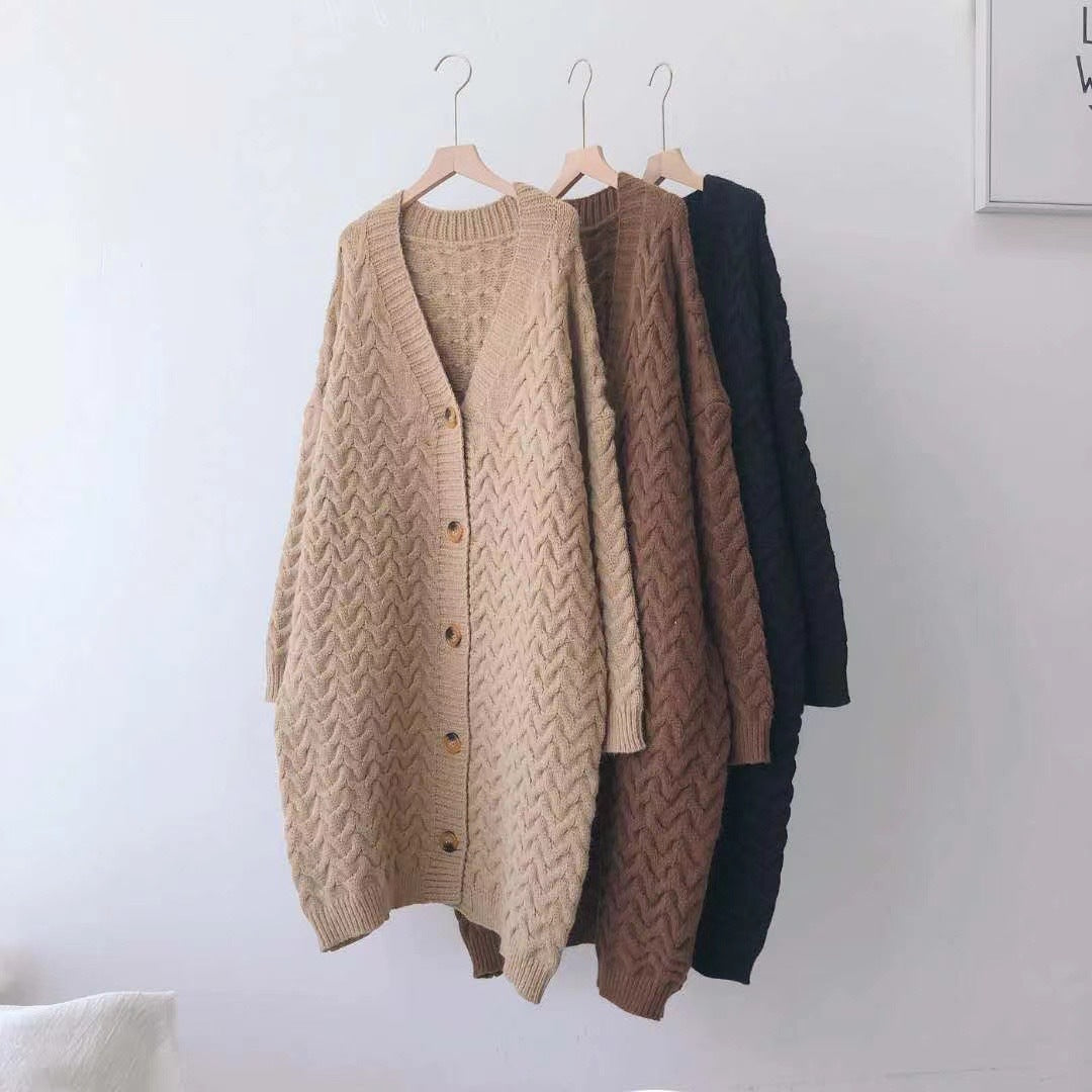 Mid-Length Loose Casual Long Sleeve Knitted Sweater Coat