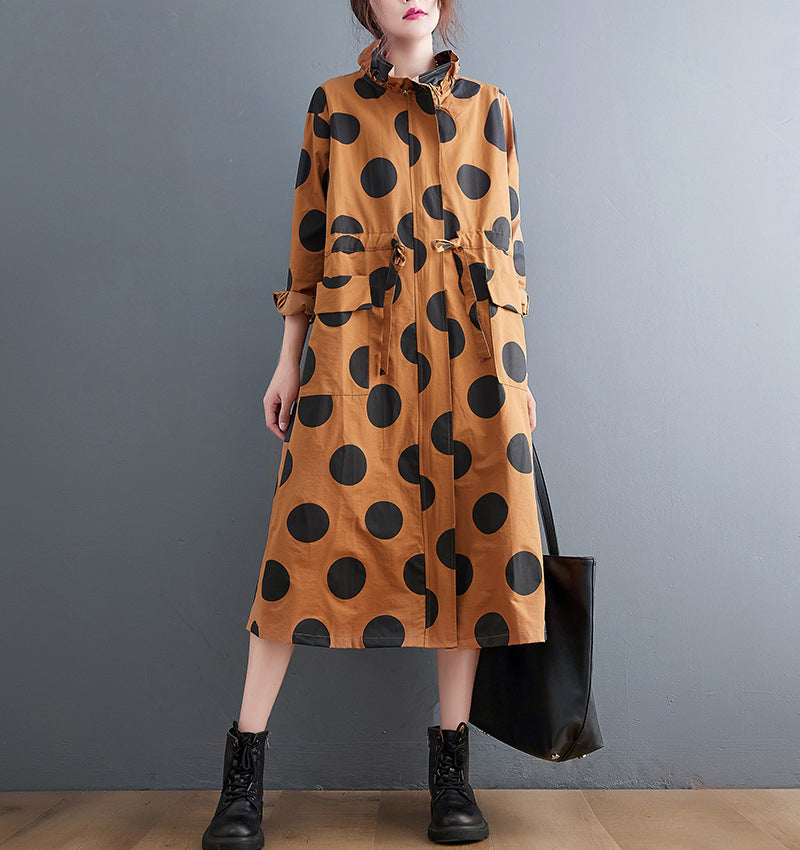 Loose Polka Dot Print Mid-Length Coat