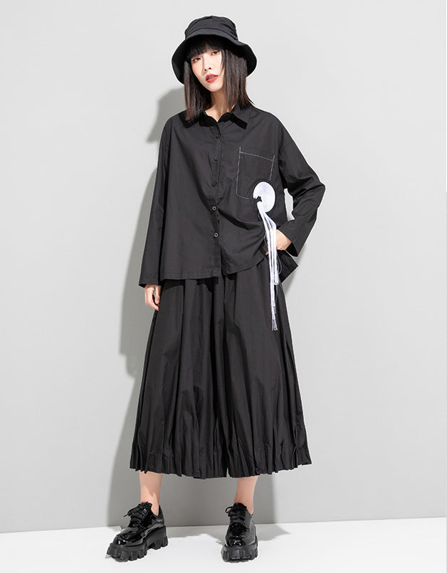 Loose Long Sleeve Shirt With Embroidered Tassels