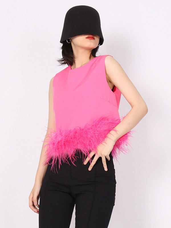 Going Out Sleeveless Split-Joint Feathers Vest Top