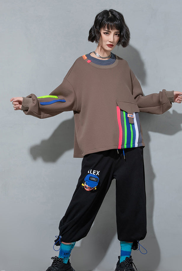 Women's Stitching Printed Long Sleeve Sweatshirt