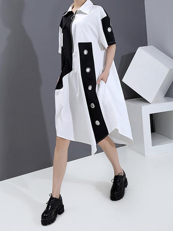 Fashion Split-Joint Irregularity Lapel Shirt Dress