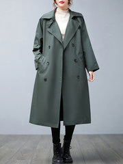 Loose Buttoned Notched Collar Trench Coat