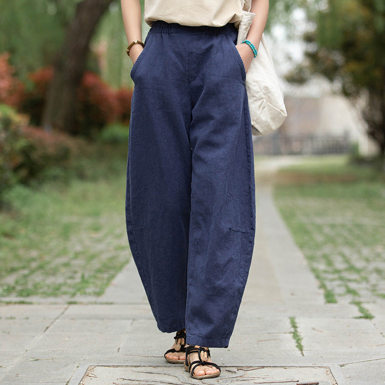 Retro Wide-Leg Pants With Elastic Waist