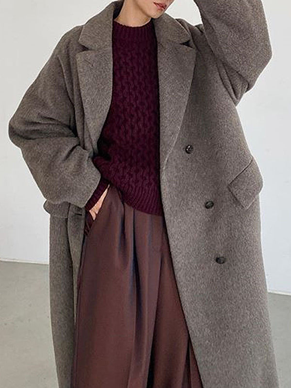 Solid Color Woolen Coat Jacket