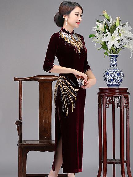 Elegant Paillette Cheongsam Dress