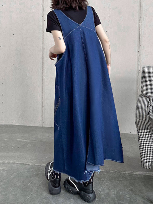 Roomy Sleeveless Asymmetric Split-Joint Midi Dresses