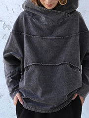 Stitching Hooded Loose Denim Top