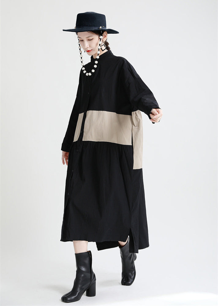 Stitching Contrast Color Loose Big Swing Long Sleeve Dress