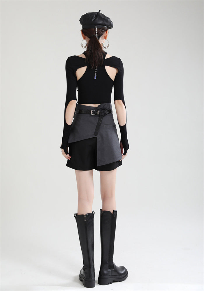 Hollow Cut Short T-Shirt Women's Slim Top