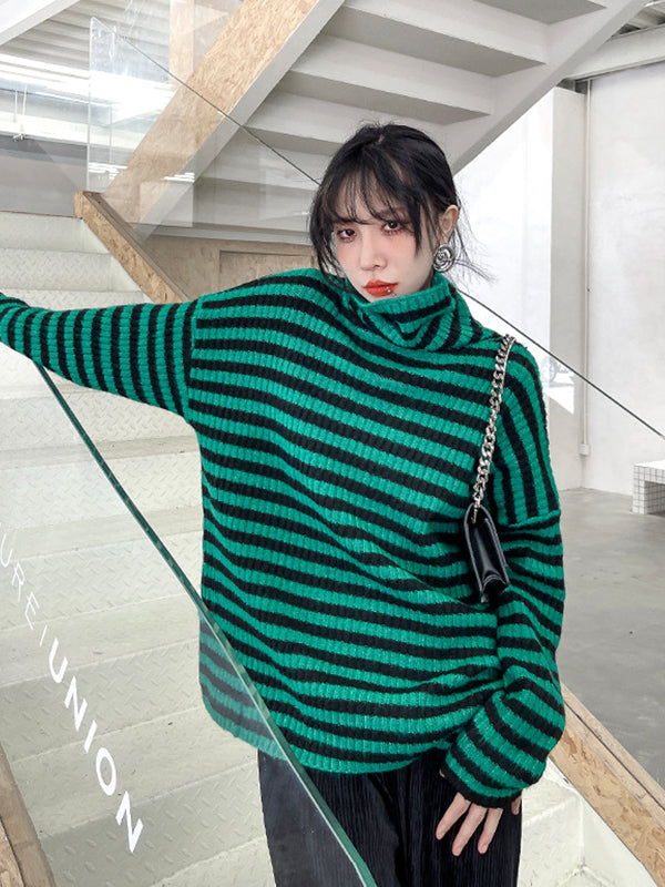 Urban Loose Striped High-Neck Sweater