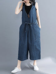 Denim Straps With Wide Legs Jumpsuit