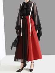 Empire Gauze Split-Joint Suspender Skirt