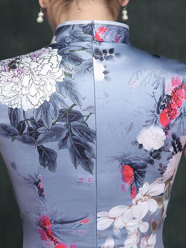 Printed Split-side Vintage Long Cheongsam