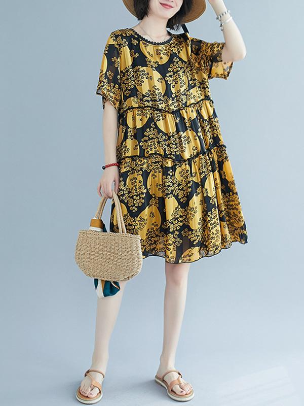 Loose Print Chiffon Dress