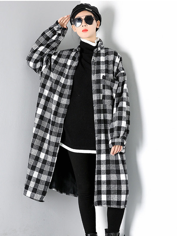 Women Plaid Printed Casual Loose Coat