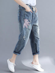 Loose Embroidered Jean Pants