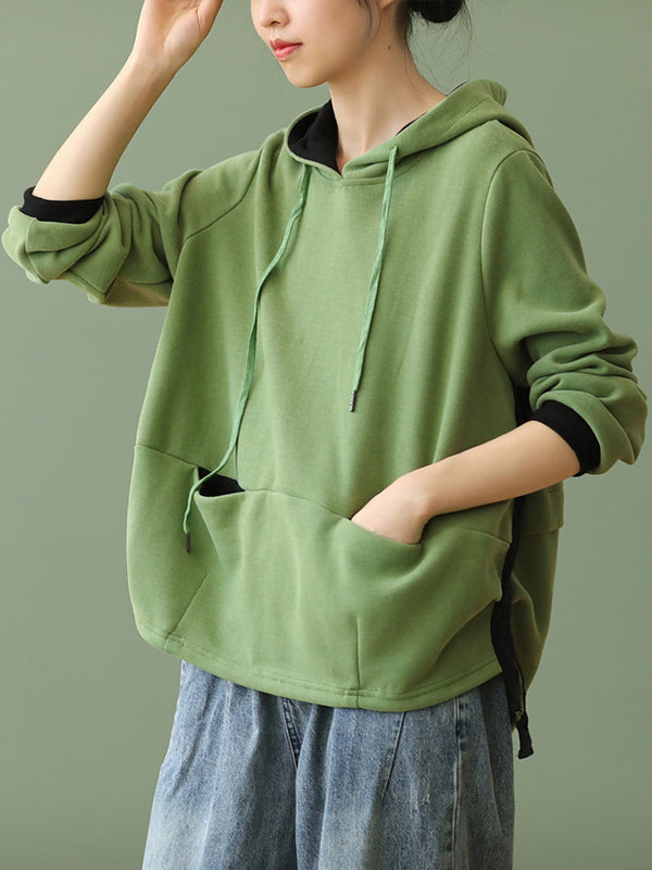 Hooded Solid Loose Sweatshirt