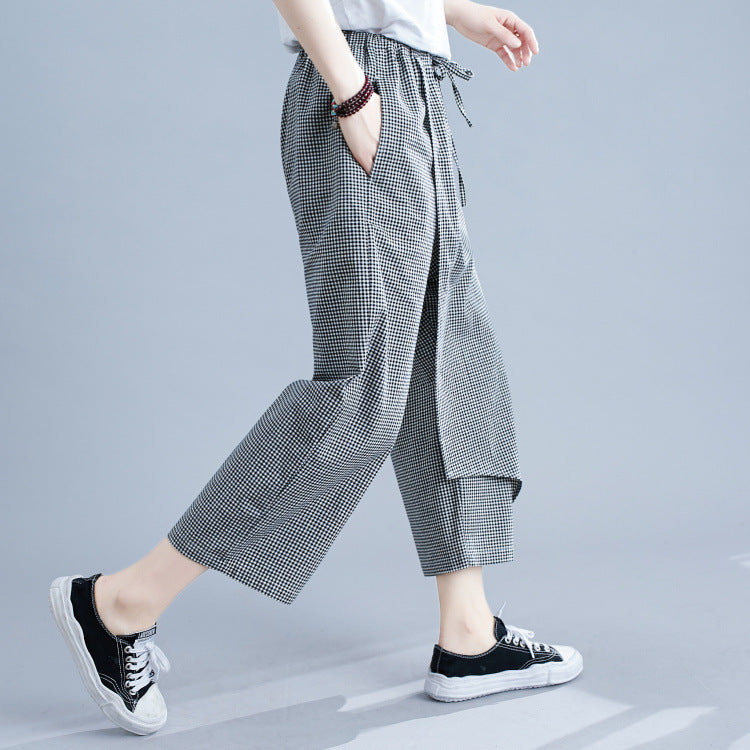 Women One Piece Plaid Casual Pants