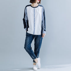 Long-Sleeved Stitching Button-Decorated Blouses Shirts Top