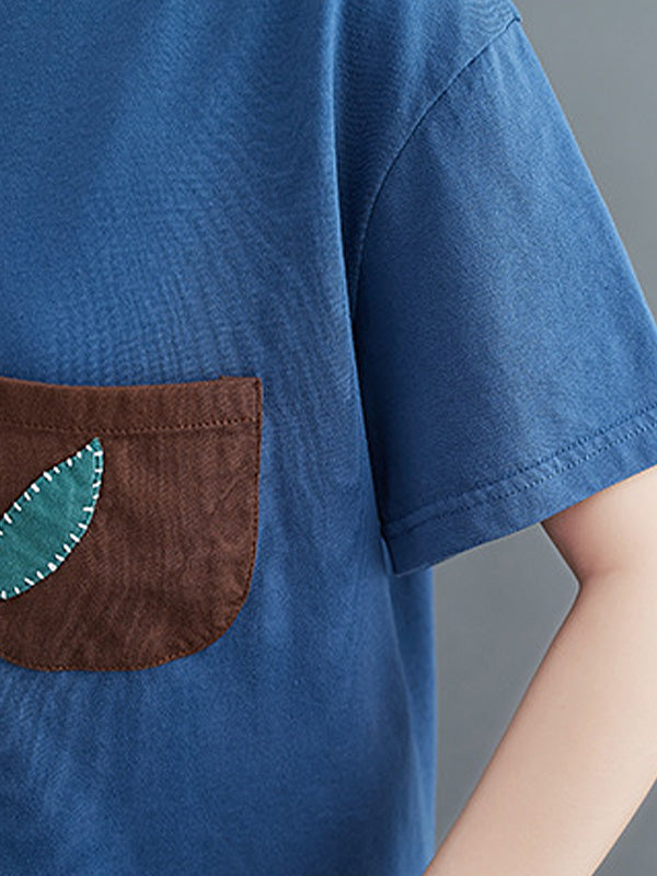 Loose Slim Pocket Patch Embroidered Casual T-Shirt