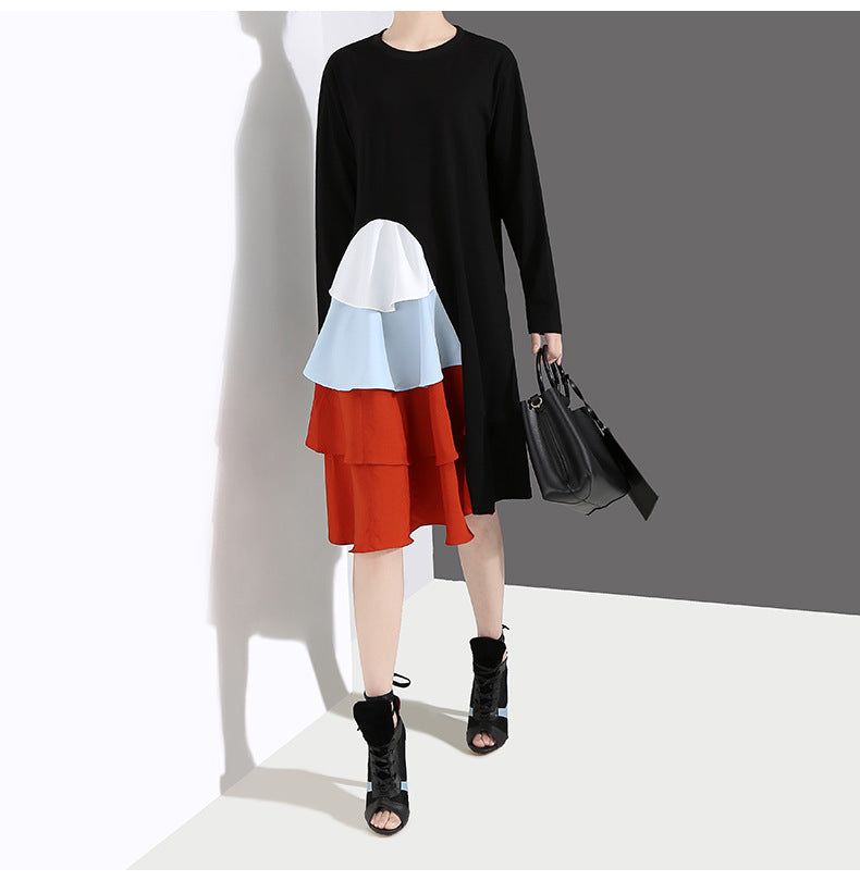 Women Loose Color Matching Casual Dress