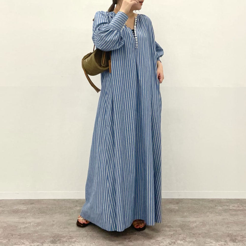 Loose And Retro Striped Maxi Dress