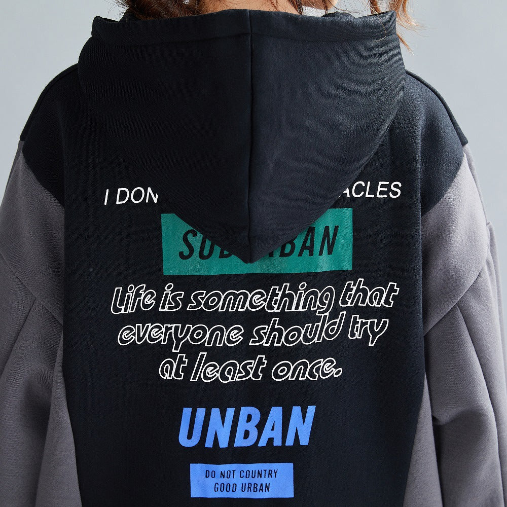 Women Thick Hooded Color Matching Casual Sweatshirt