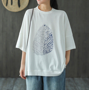 Leaf Printed Summer Half Sleeve Cotton T-Shirt