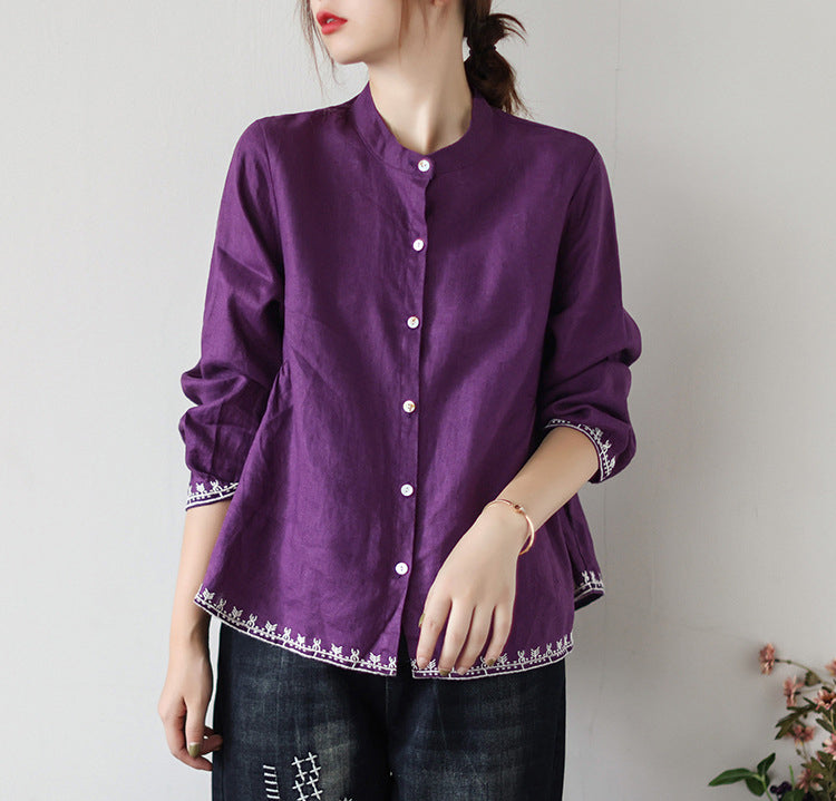 Vintage Embroidered Cardigan Loose Casual Shirt