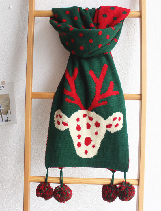 Lovely Christmas Elk Polka-Dot Knitted Scarf