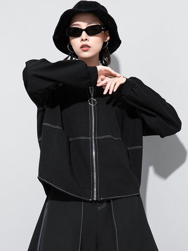 Zipper Casual Batwing Sleeves Coat