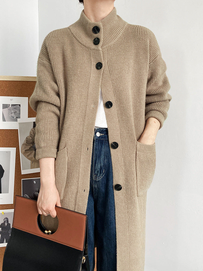 Retro Solid Thicken Knitted Midi Outwear