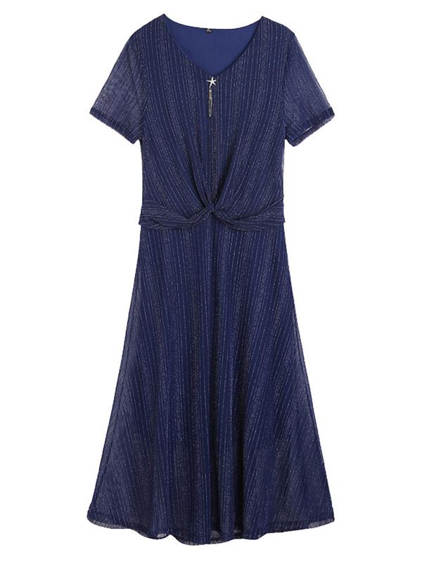 Elegance Solid V-Neck Dress