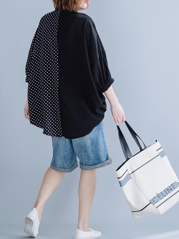 Polka-Dot Splicing Bat Sleeve Long Shirt