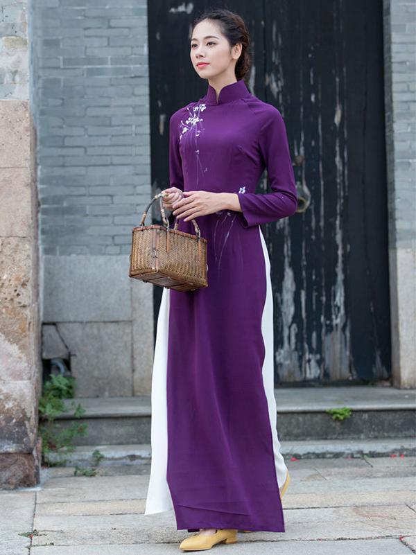 Purple Split-side Long Cheongsam Ao Dai