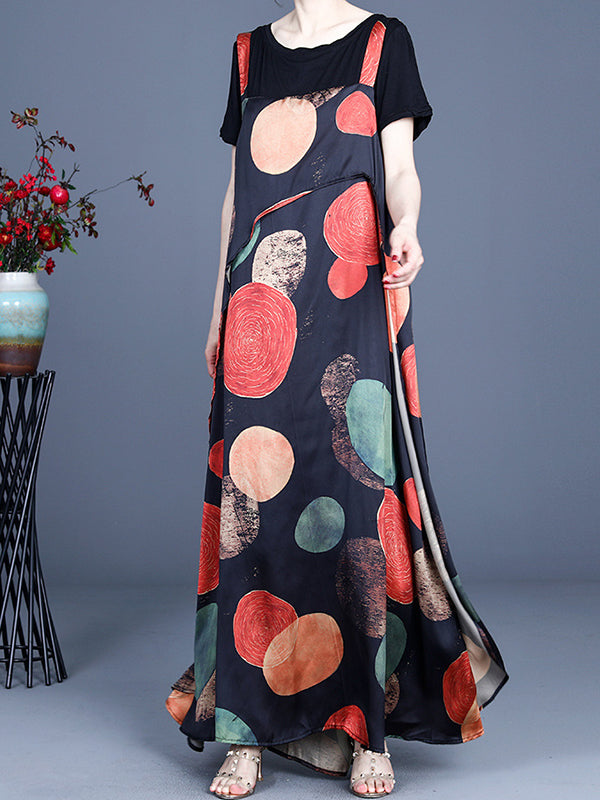 Loose Thin Printed Irregular Sling Dress