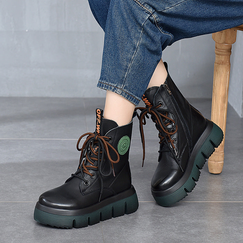 Retro Solid Color Platform Martin Boots