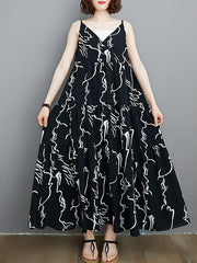 Fashion Printed V-Neck Suspender Dress