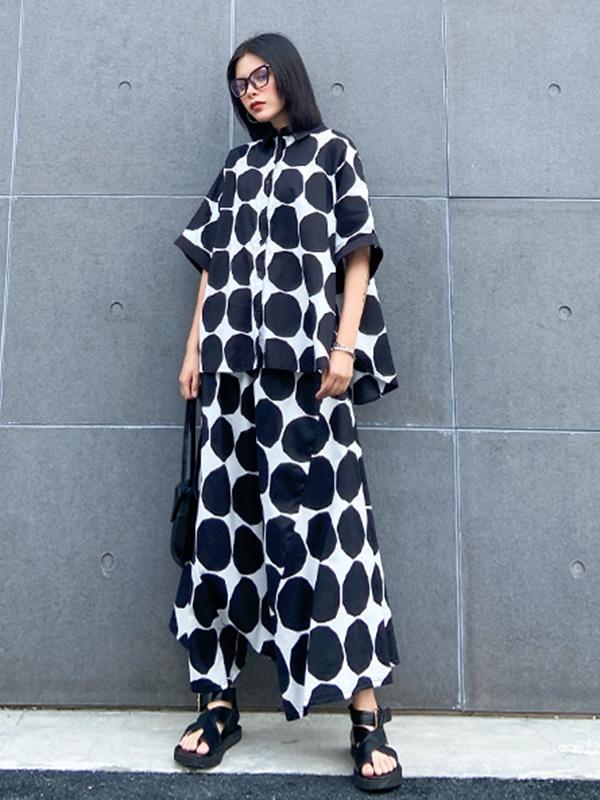 Original Polka-Dot Shirt Blouse Tops+Harem Pants Suits